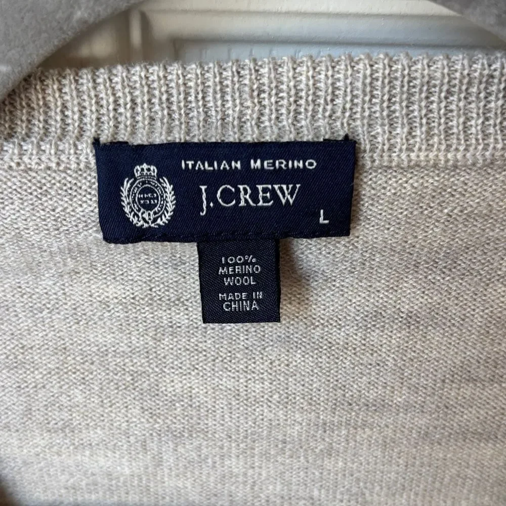J. Crew 100% merino wool Men's V-Neck Sweater heathered tan oatmeal large EUC